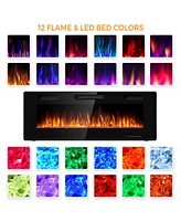 Sugift 50 Inch Recessed Ultra Thin Electric Fireplace with Timer