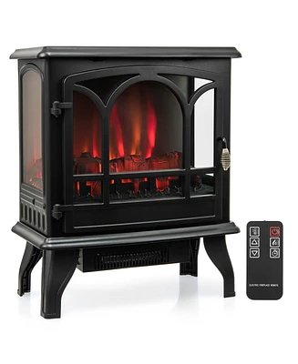 Sugift 1400W Electric Stove Heater with 3-Level Flame Effect and 3-Sided View