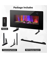 Skonyon 36 Inch Electric Wall Mounted Freestanding Fireplace with Remote Control-Black