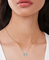 Lab Grown Blue Topaz (2-3/8 ct. t.w.) & Lab Grown White Sapphire (1/4 ct. t.w.) Halo & Bezel 18" Pendant Necklace in 14k Gold-Plated Sterling Silver