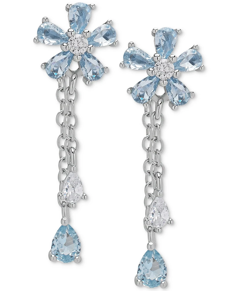 Macy's Blue Topaz (1/4 ct. t.w.) & Lab Grown White Sapphire (1-1/2 ct. t.w.) Flower Front-to-Back Earrings in Sterling Silver