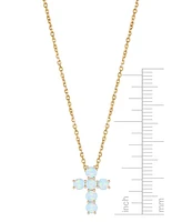 Lab Grown Sapphire Cross 18" Pendant Necklace (3/4 ct. t.w.) 10k White Gold (Also Ruby, Pink Sapphire, & Opal)