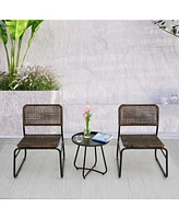 Slickblue 3-Piece Patio Furniture Set Pe Rattan with Steel Frame and Modern Round Table