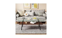 Slickblue Modern Rectangle Coffee Table with Tempered Glass Top and Metal Legs for Living Room