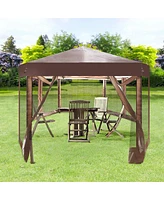 Slickblue Outdoor Hexagonal Gazebo Patio Canopy Tent Sun Shade with Mosquito Netting and Carry Bag for Backyard Parties