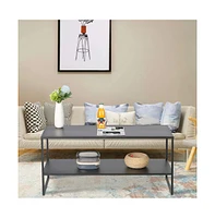 Slickblue Black Coffee Table with 2 Tiers – Simple Anti-Scratch Industrial Design for Living Room Use