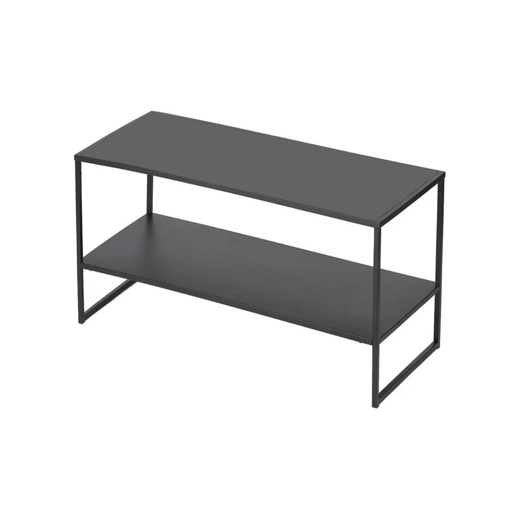 Slickblue Black Coffee Table with 2 Tiers – Simple Anti-Scratch Industrial Design for Living Room Use