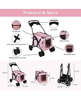 Slickblue 3-in-1 Folding Pet Stroller – Travel Pet Gear with Detachable Carrier Bag & Water Cup Holder