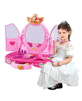 Slickblue Princess Pretend Play Dressing Table with Makeup Mirror Music and Lights for Creative Fun