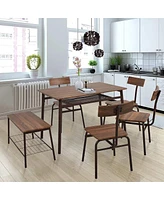 Slickblue Kitchen Table and Chairs for 6 Dining Table Industrial Wooden Dinette Set