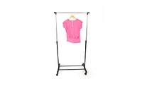 Slickblue Vertical & Horizontal Stretching Clothes Rack with Shoe Shelf - Single-Bar Design