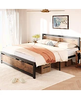 gaomon Full Bed Frame Platform with Headboard, Industrial 14 inch Bedframe