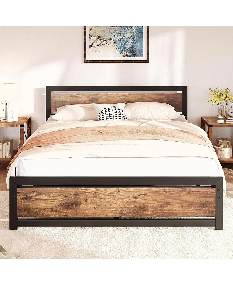 gaomon Full Bed Frame Platform with Headboard, Industrial 14 inch Bedframe