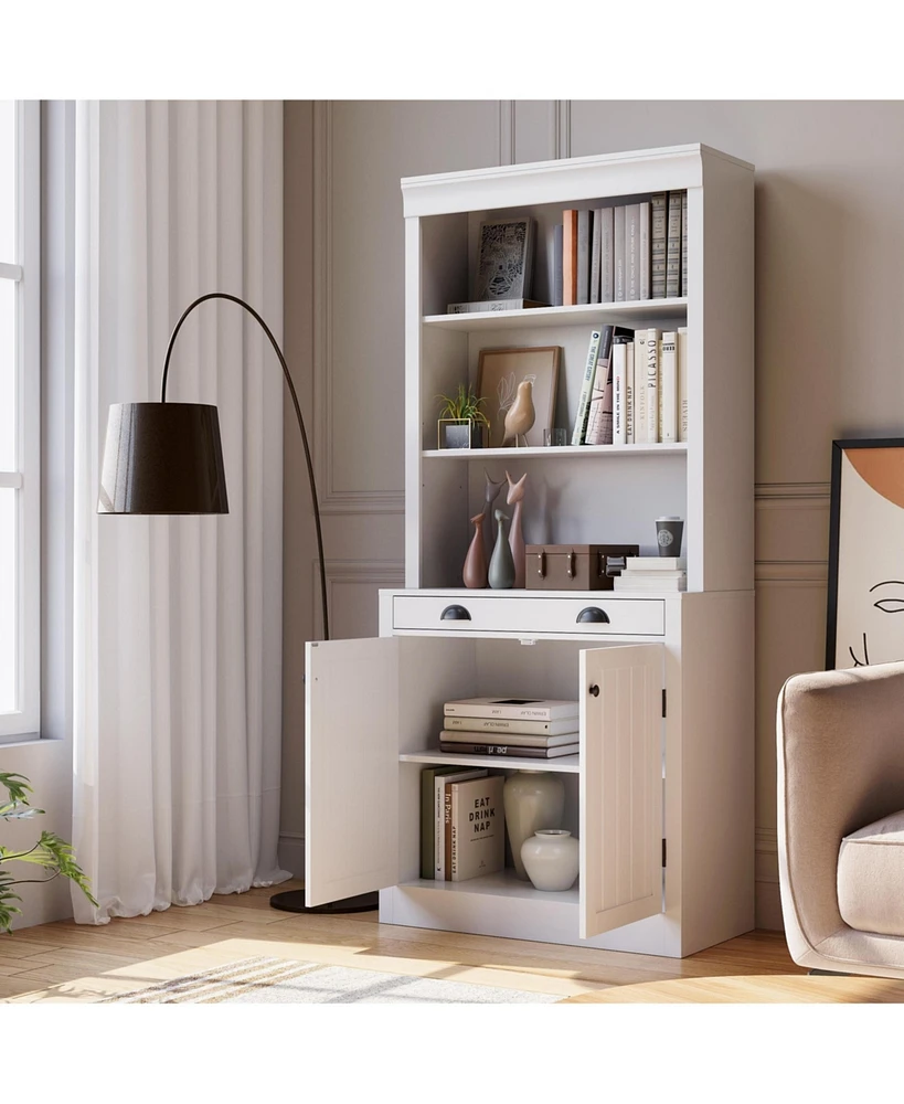 Gaomon Bookcases with 2 Doors and 1 Drawer, Floor Standing Display Storage with Open Shelves