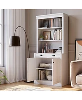 Gaomon Bookcases with 2 Doors and 1 Drawer, Floor Standing Display Storage with Open Shelves