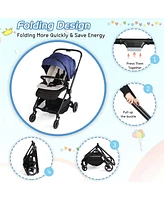 Slickblue Kids Foldable Compact Travel Stroller – Stroller with 5-Point Harness & Reversible Handle