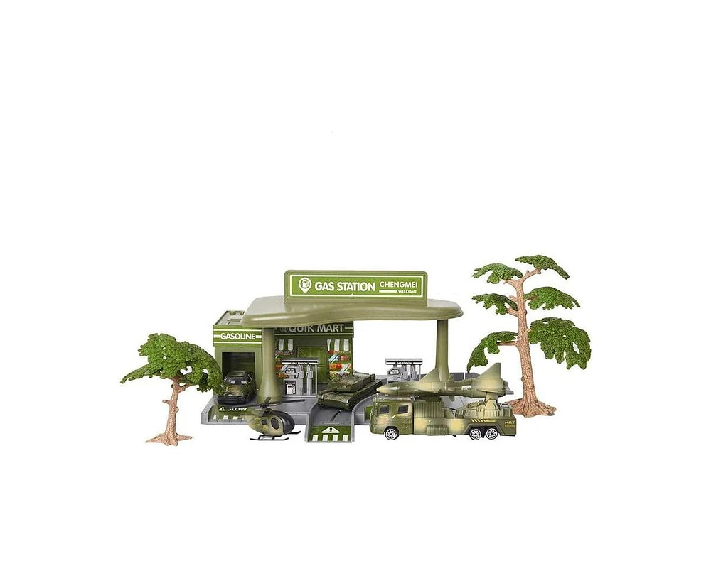 Slickblue Pretend Military Gasoline Station Toy Set for Toddlers Includes Cars for Imaginative Play