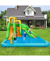 Gymax Kids Inflatable Water Park Bounce House 2 Slide w/Climbing Wall - Multi