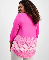 Jm Collection Plus Printed 3/4 Sleeve Top, Exclusively at Macy's
