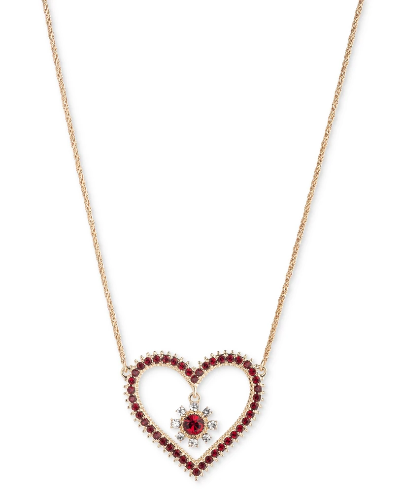 Marchesa Gold-Tone Red & White Crystal Heart Pendant Necklace, 16" + 3" extender