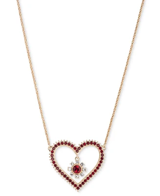 Marchesa Gold-Tone Red & White Crystal Heart Pendant Necklace, 16" + 3" extender