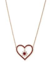 Marchesa Gold-Tone Red & White Crystal Heart Pendant Necklace, 16" + 3" extender