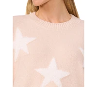 CeCe Women's Star-Print Long-Sleeve Crewneck Sweater