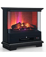 Sugift 27 Inch Freestanding Electric Fireplace with 3-Level Vivid Flame Thermostat-Black