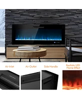 Skonyon 60 Inch Wall Mounted Recessed Electric Fireplace with Decorative Crystal and Log