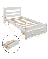 Slickblue Twin Platform Bed Frame with Storage Drawer - Wood Slat Support, No Box Spring Needed