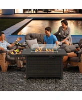 Sugift 52 Inches Outdoor Wicker Gas Fire Pit Propane Fire Table with Cover