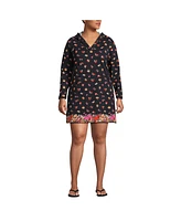 Lands' End Women's Plus Cotton Jersey Long Sleeve Hooded Swim Cover-up Dress