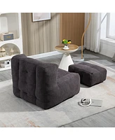 The Pop Home Fluffy Bean Bag Chair with Ottoman, Super Soft Lazy Sofa for Living Room-The