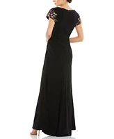 Mac Duggal Women's Embellished Sleeve Jersey Wrap Gown