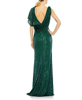 Mac Duggal Women's Sequined Asymmetrical Draped Trumpet Gown