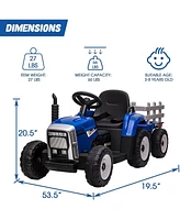 Slickblue 12V Kids Electric Tractor Battery-Powered Ride-On Toy with Detachable Large Trailer for Ages 3+