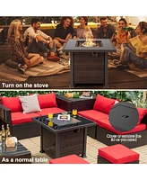 Sugift 32 Inch Square Propane Fire Pit Table with Lava Rocks Cover