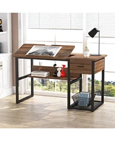 Tribesigns Drafting Table with Storage Drawers,Shelves and Tiltable Tabletop,Drawing Computer Desk Artist Craft Table Painting Desk Workstation
