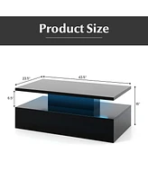 Gymax Led Coffee Table 2-Tier High Glossy with Adjustable Light & Remote Control White