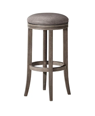 Maven Lane Eva Bar Stool in Reclaimed Oak Finish with Ronan Stone Leather