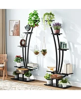 Tribesigns 6-Tier Metal Curved Display Shelf with 2 Hanging Hooks, Multi-Purpose Bonsai Flower Pots Plant Rack Pack of 2