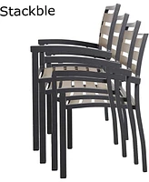 Slickblue Outdoor Dining Chair Set of 4 - Heavy Duty Stackable Aluminum Alloy Armchairs