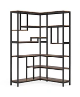 Tribesigns 6-Tier Tall Modern Corner Bookcase，6-Shelf Corner Bookshelf with Metal Frame for Living Room Home Office