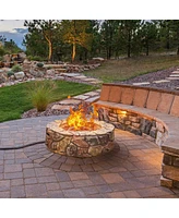 Skonyon 28 Inch Propane Gas Fire Pit Outdoor 40 000 Btu Stone-Brown