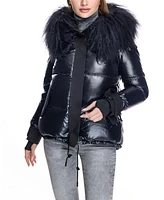 Julia & Stella by Maximilian Women's Nylon Jacket with Fur Trimmed Hood