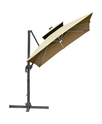 Outsunny 10ft Solar Led Cantilever Umbrella, Offset Hanging Umbrella