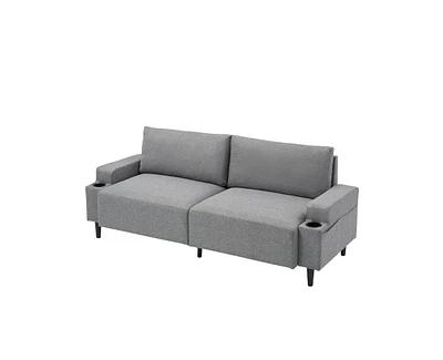 gaomon 80.7" Modern Square Armrest Cushioned Sofa With Storage Bag And Cup Holders