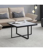 Slickblue Minimalist Square Coffee Table Metal Frame with Sintered Stone Top