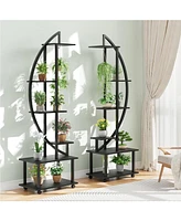 gaomon 6 Tier Indoor Tall Plant Stand Metal Plant Stand with Detachable Wheels Half Moon Shape Plant Stands