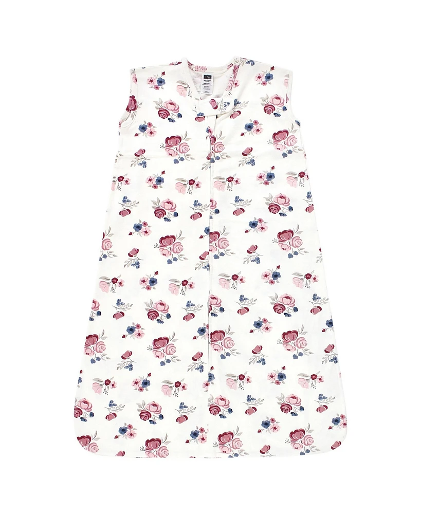 Hudson Baby Girls Cotton Sleeveless Wearable Sleeping Bag, Sack, Blanket, Dusty Rose Floral, 0-6 Months